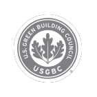 Logo USGBC. Construcción ecológica para todos dentro de una generación. Construimos y gestionamos mediante LEED